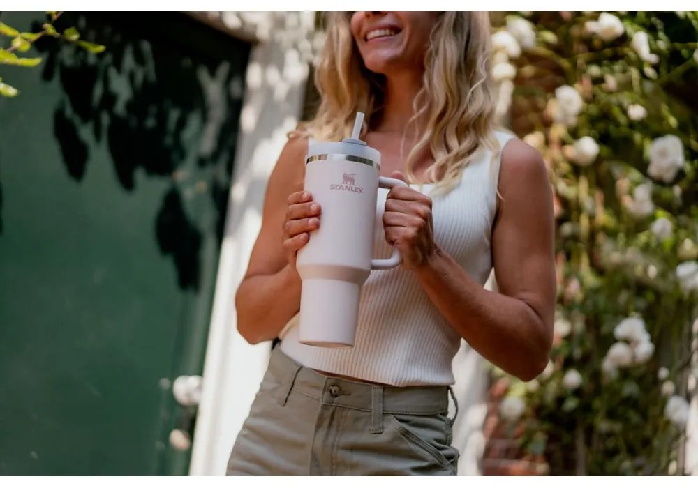 Borraccia termica rosa chiaro in acciaio inox 1,18 l Quencher H2.0 FlowState Tumbler Rose Quartz – Stanley