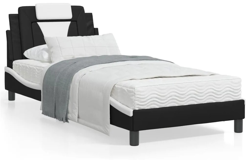 Letto Con Materasso Nero E Bianco 80x200 Cm İn Similpelle /