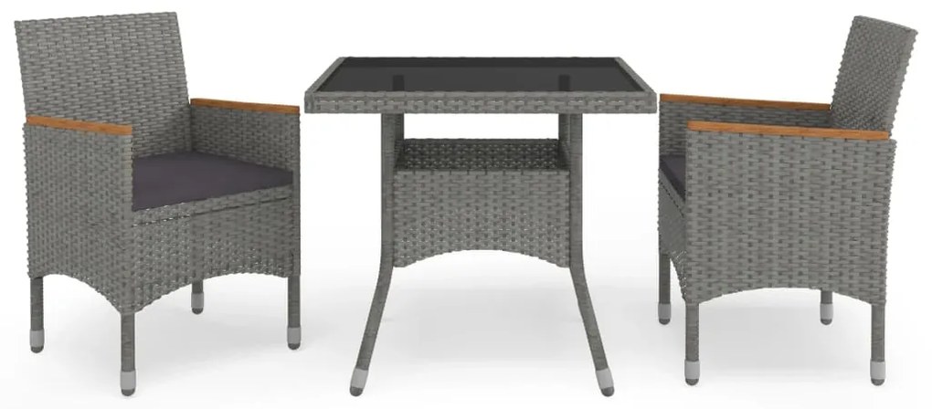 Set Mobili Da Pranzo Da Giardino 3 Pz Grigio Polyrattan Acacia /