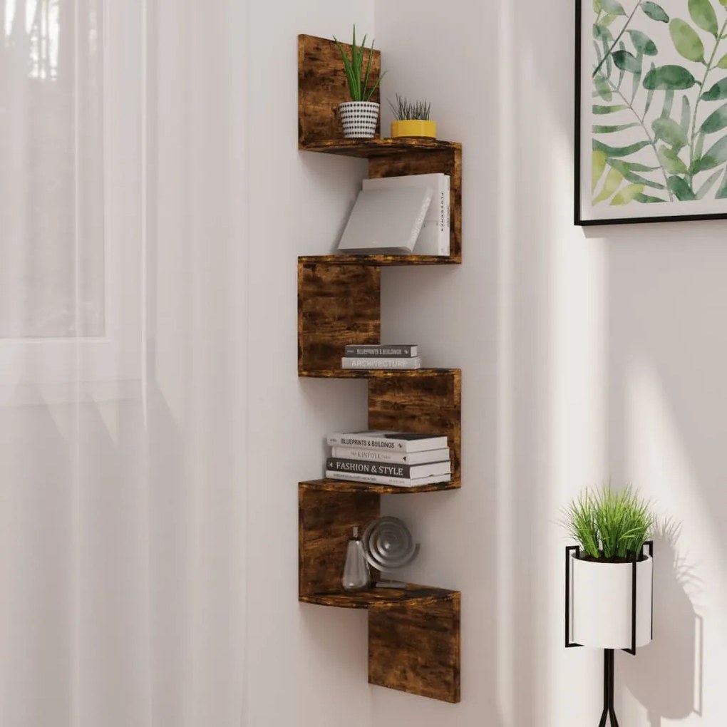 Scaffale Angolare A Muro Rovere Fumo 19x19x123 Cm Multistrato /