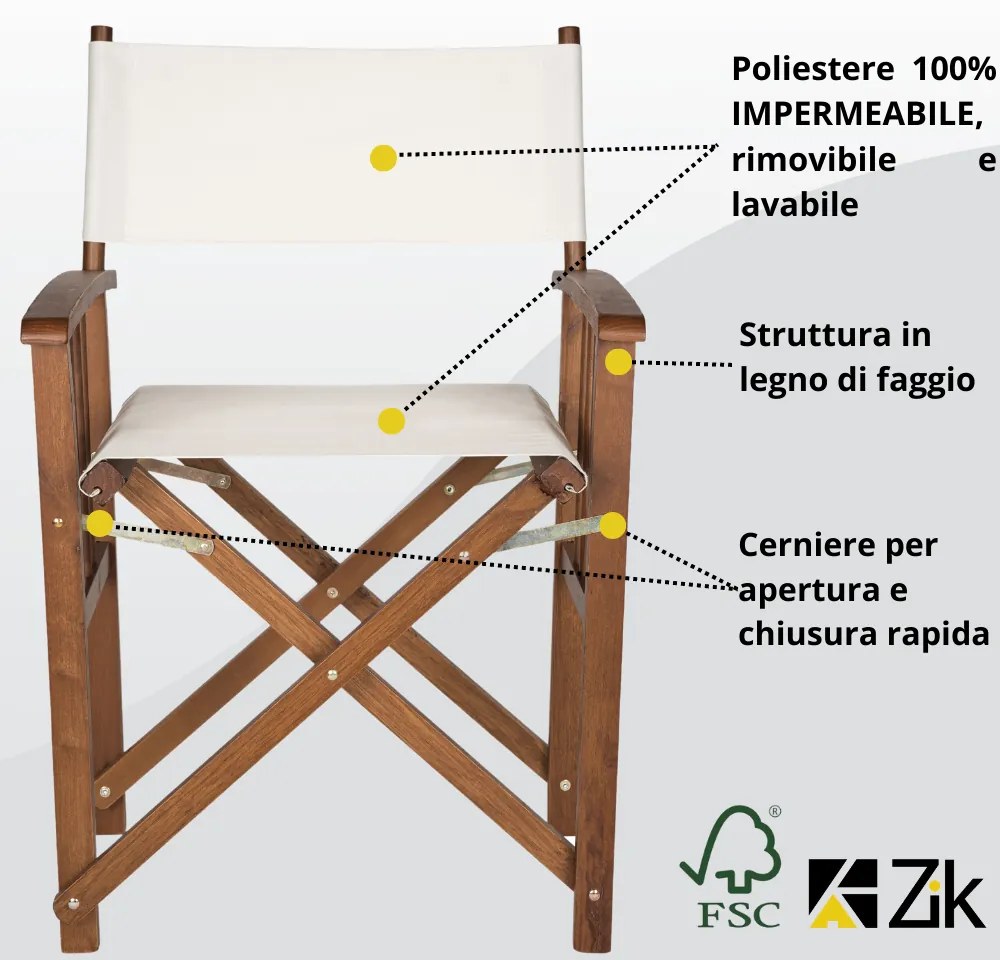 Set 2 Sedie da Regista Pieghevoli in Legno da Esterno Richiudibili con Braccioli 52x50x83h