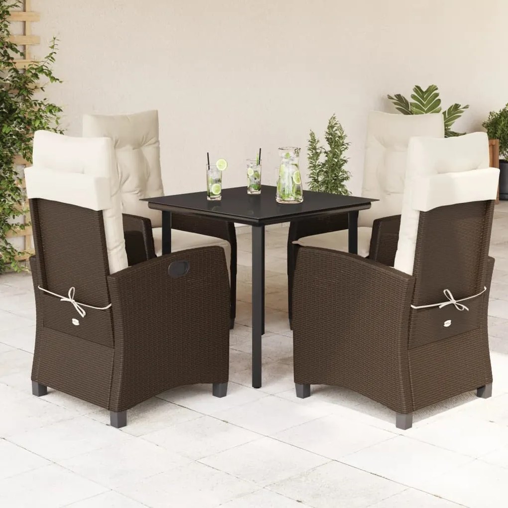 Set da pranzo da giardino 5pz con cuscini in polyrattan marrone