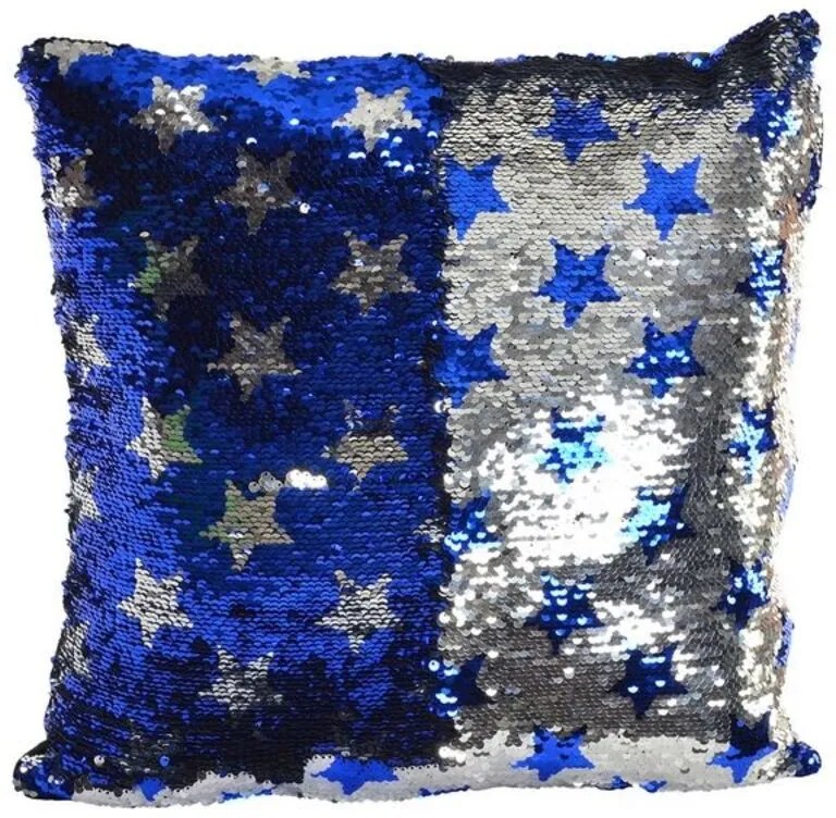 Cuscino DKD Home Decor Azzurro Paillettes Velluto Argentato (40 x 40 cm)
