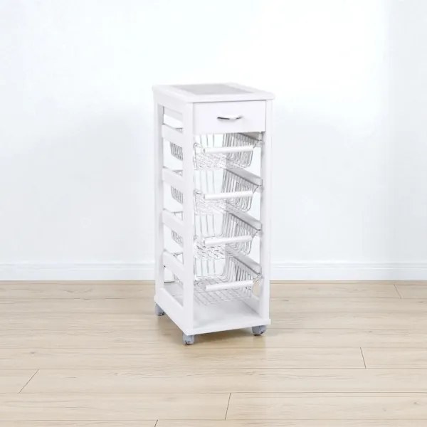Carrello SALVASPAZIO portafrutta e cassetti LACCATO BIANCO