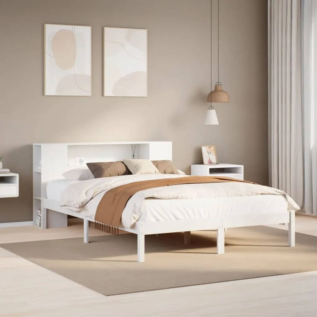 Letto libreria senza materasso bianco 150x200 cm legno di pino