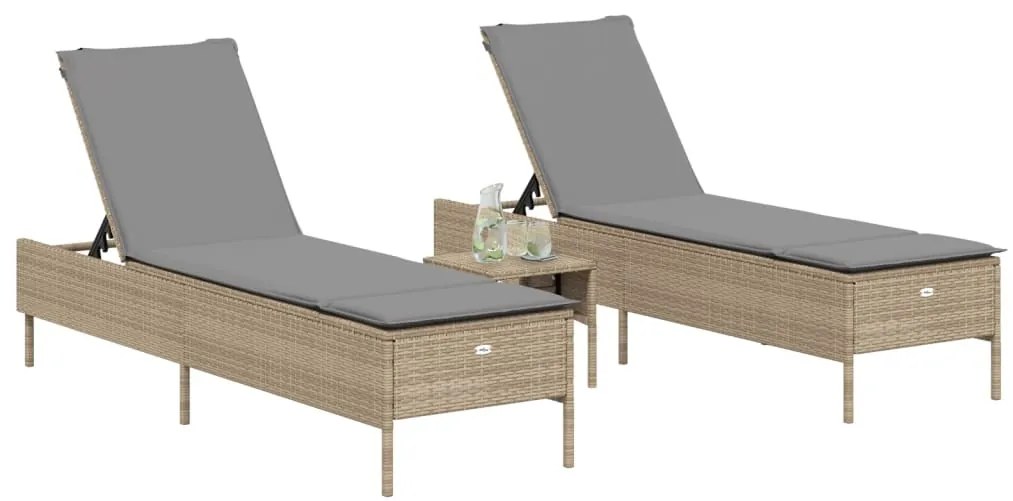 Set lettini prendisole con cuscini 3pz marrone in polyrattan