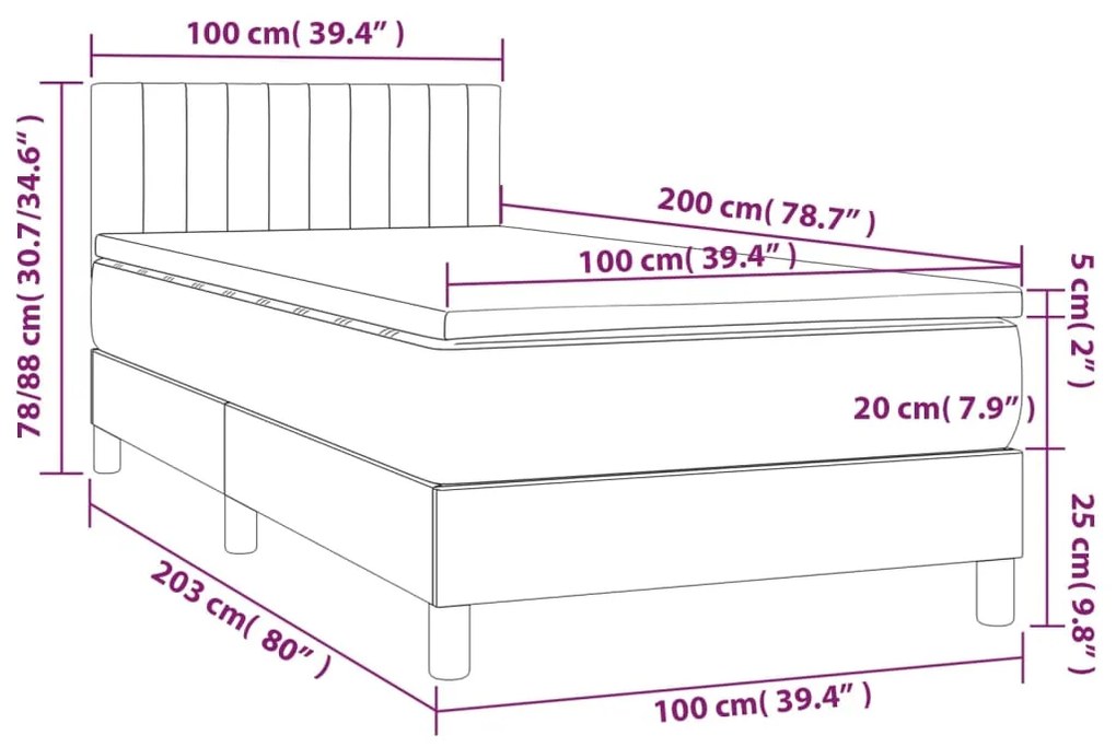 Letto a Molle con Materasso e LED Verde Scuro 100x200cm Velluto