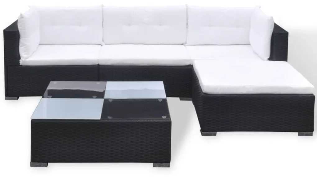 Set divani da giardino 5 pz con cuscini in polyrattan nero