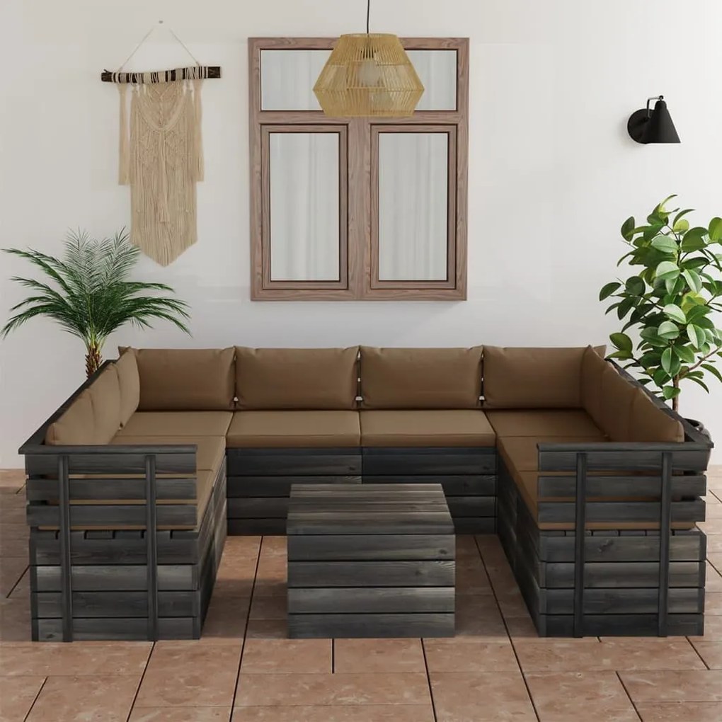 Set divani da giardino su pallet 9 pz con cuscini massello pino