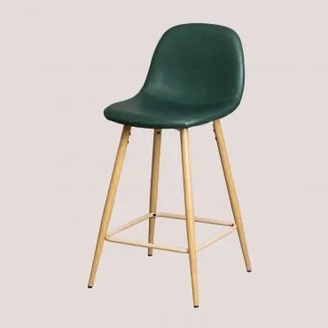 Sgabello Alto In Similpelle Glamm Verde Jungle & ↑65 Cm & Legno Naturale - Sklum