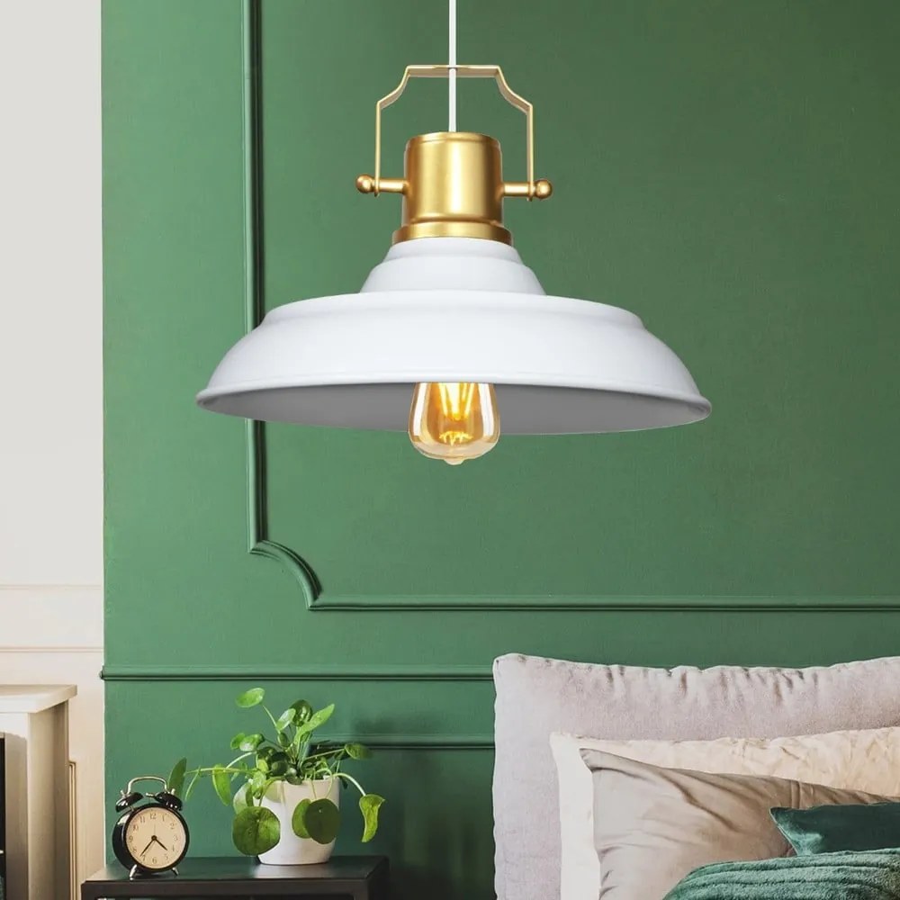 Lampadario bianco con paralume in metallo ø 25 cm Tarsus – Opviq lights