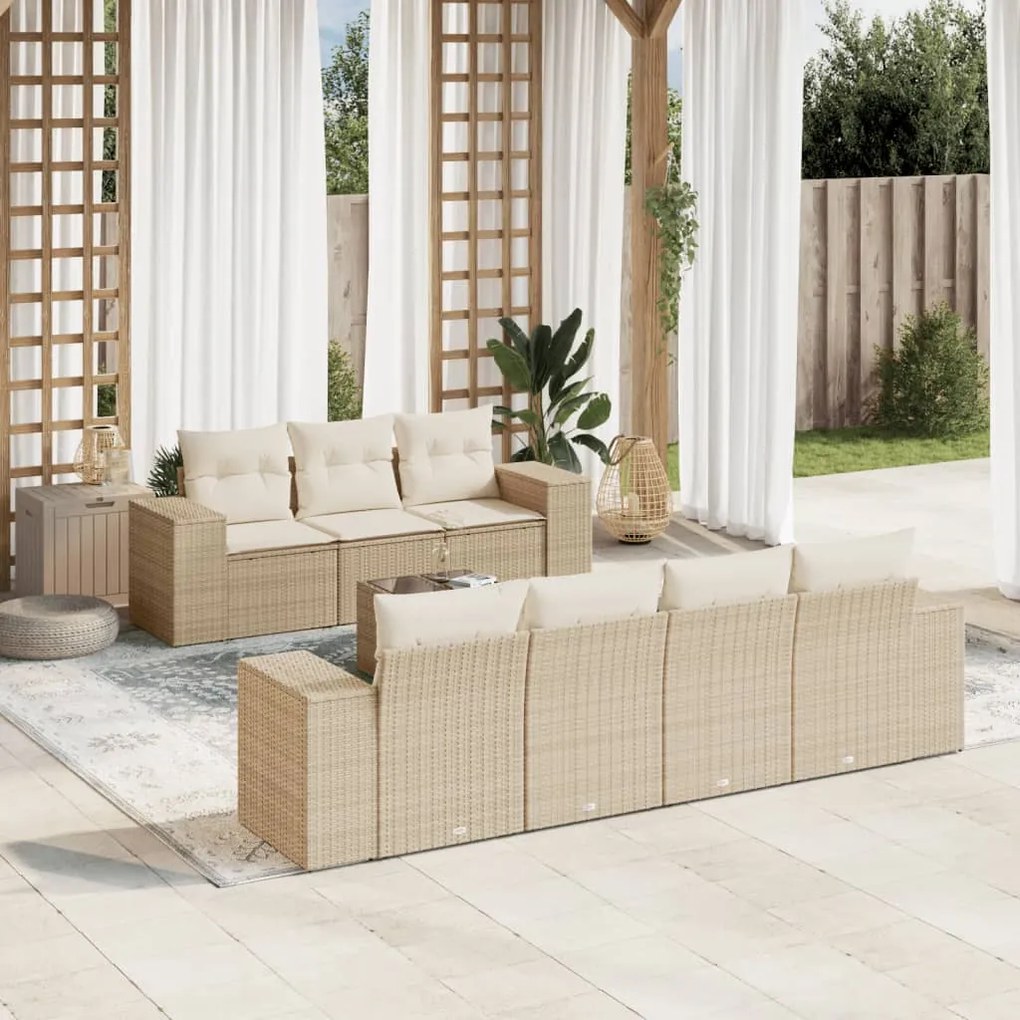 Set divano da giardino 8 pz con cuscini beige in polyrattan