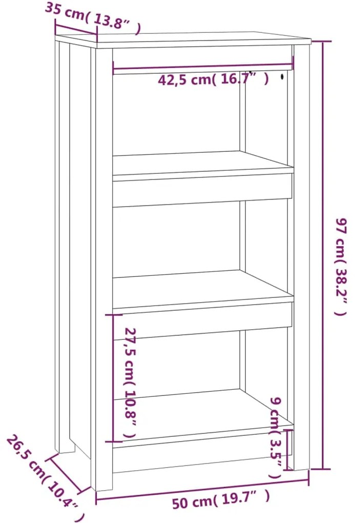 Libreria 50x35x97 cm in Legno Massello di Pino