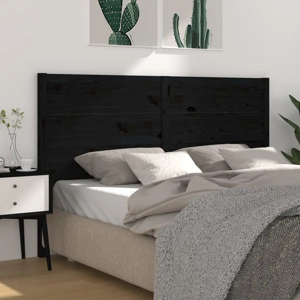 Testiera Per Letto Nera 206x4x100 Cm İn Legno Massello Di Pino /