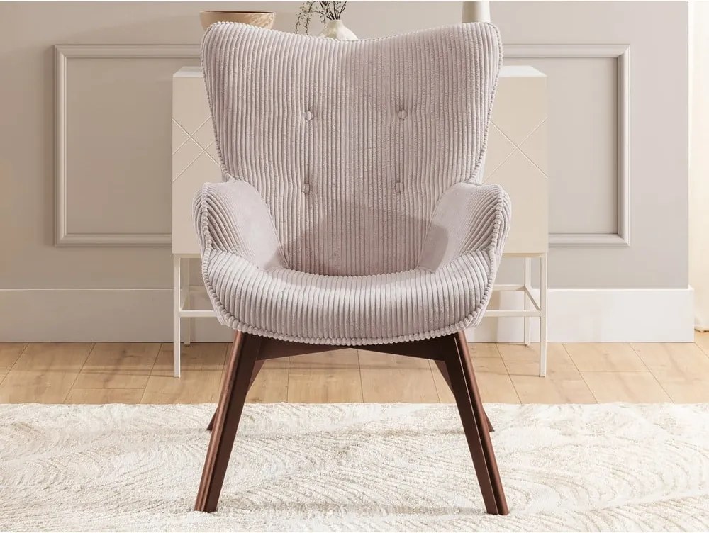 Poltrona rosa chiaro con rivestimento in velluto a coste Niko – Ropez