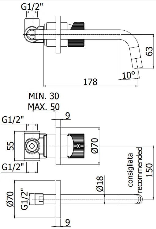 Paffoni Jo Jo007no70 Miscelatore Lavabo Ad Incasso Con Piastra E Bocca 245 Mm Nero Opaco