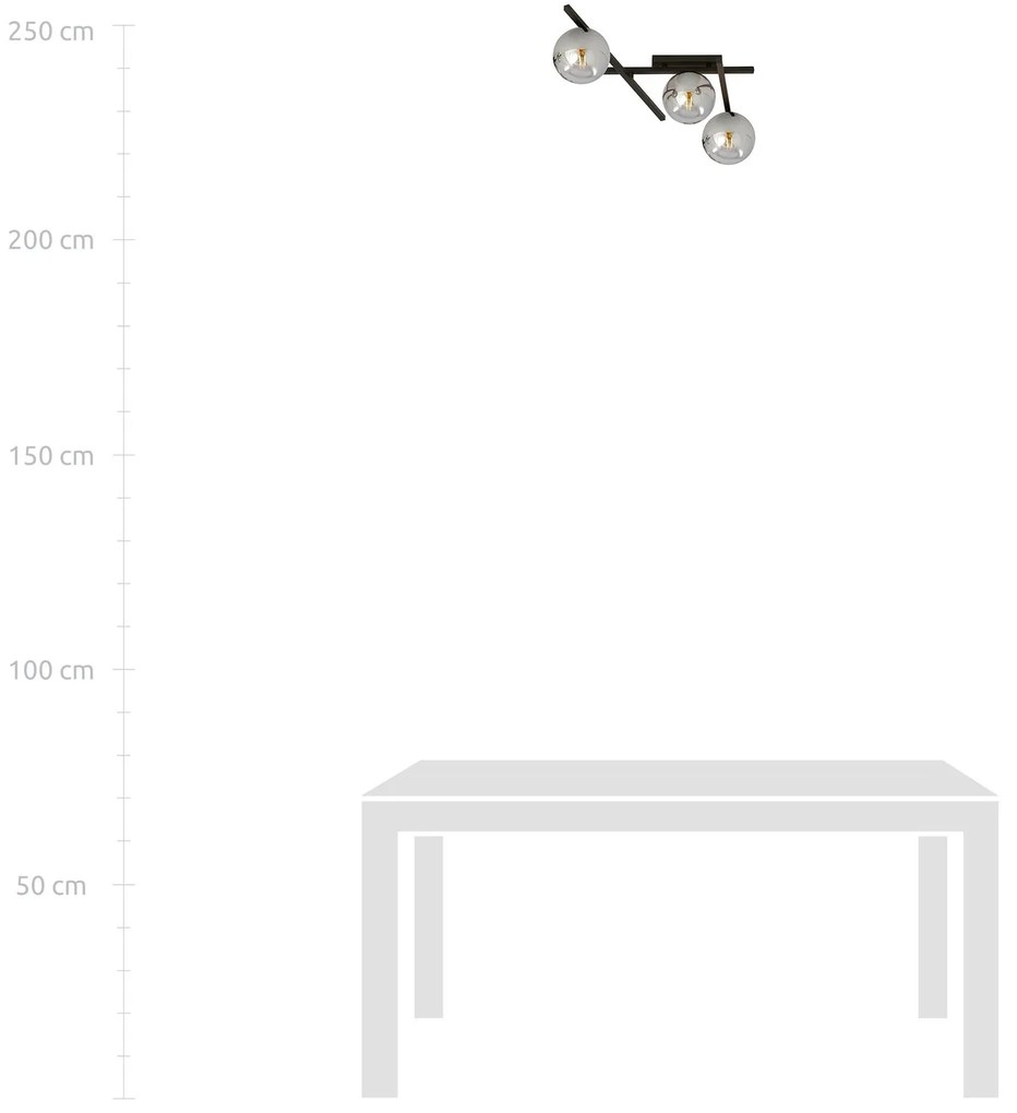 Plafoniera Moderna 3 Luci Smart In Acciaio Nero Bracci Regolabili E Vetro Fumè