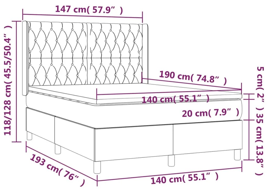 Giroletto a Molle con Materasso Blu Scuro 140x190 cm in Velluto