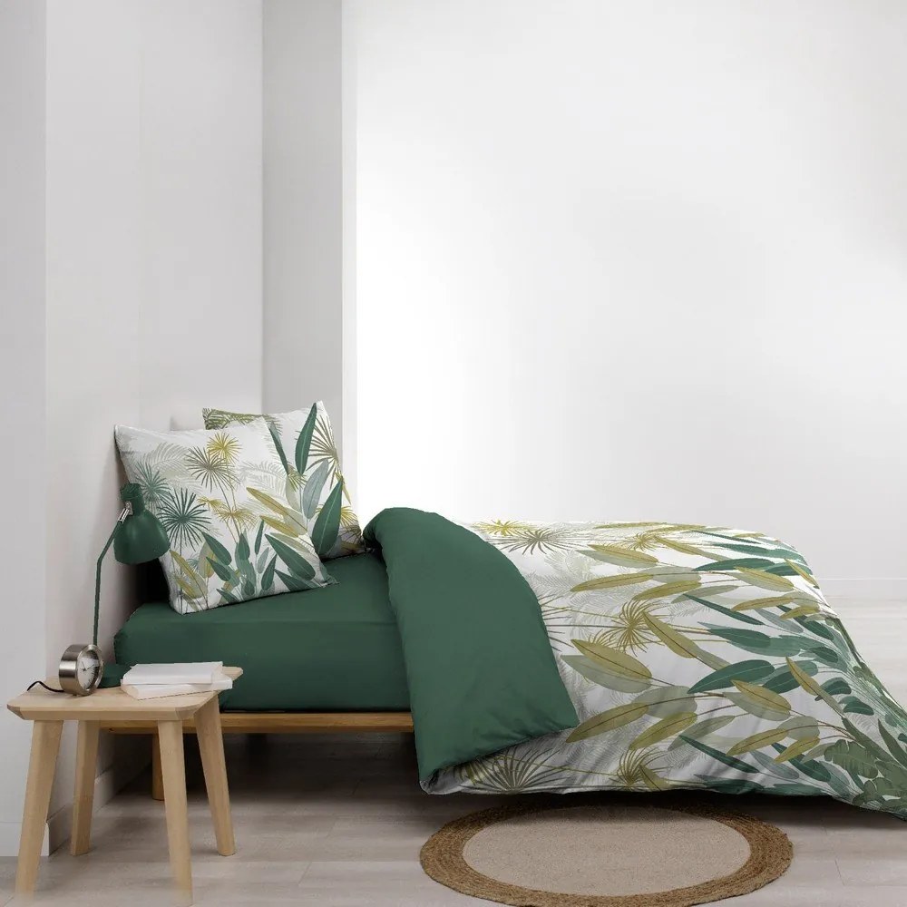 Set copripiumino e federa bianco/verde in cotone per letto matrimoniale ed esteso 240x220 cm Otika – douceur d'intérieur