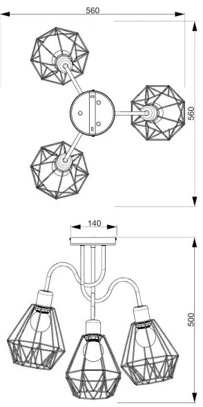 Lampadario a plafone BERGEN 3xE27/60W/230V nero/oro