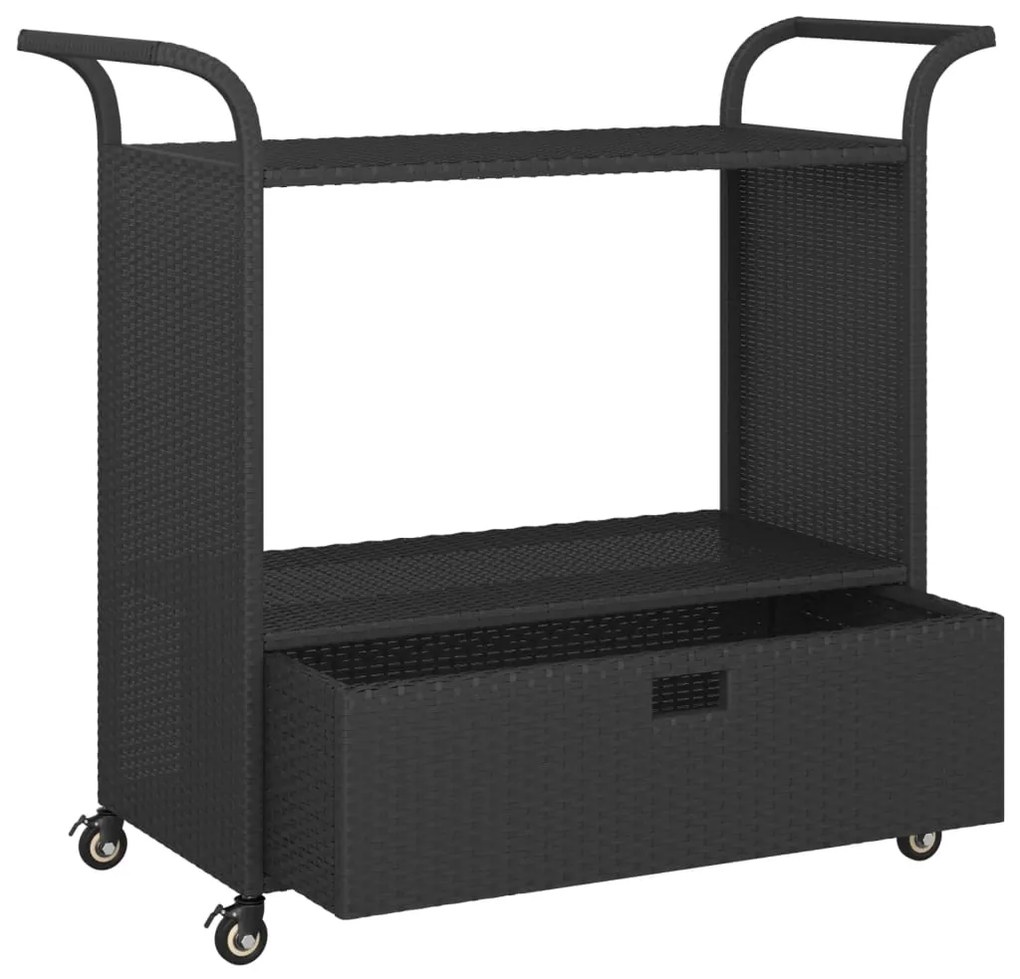 Carrello da bar con cassetto nero 100x45x97 cm in polyrattan