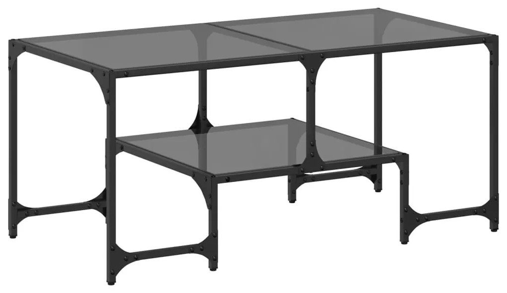 Tavolino con piano in vetro nero 98,5x50x45 cm acciaio