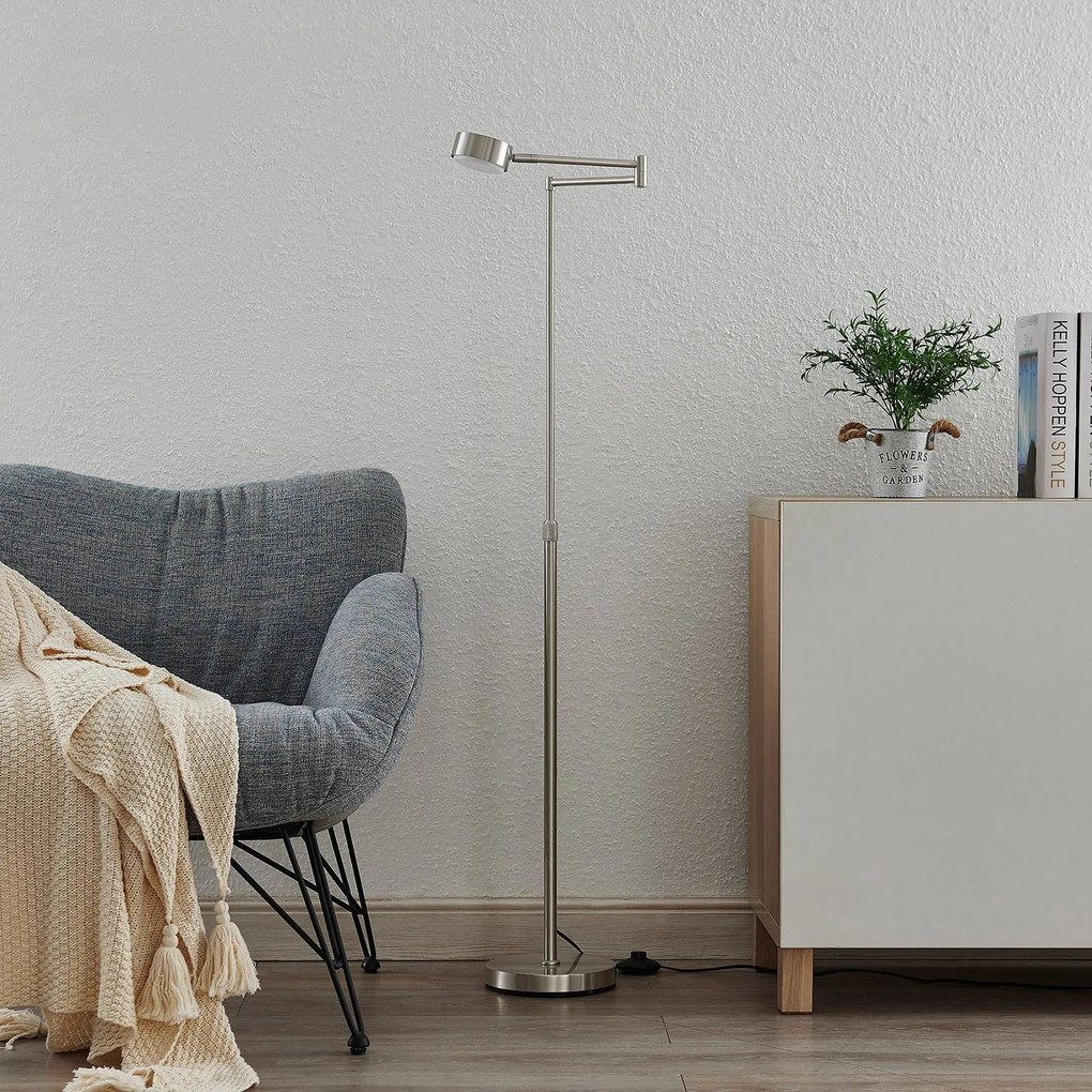 Lindby Kaylou piantana LED, regolabile, nichel