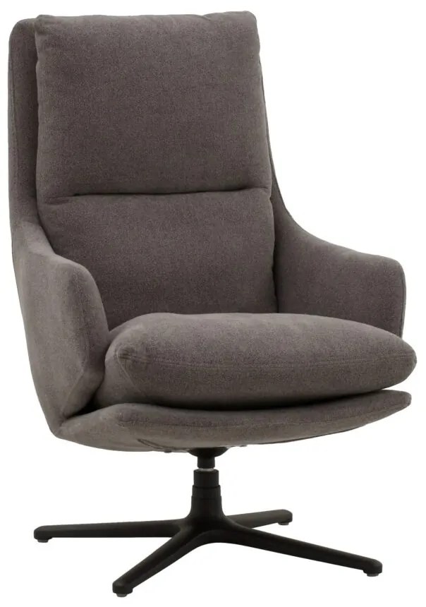 Poltrona girevole NEW ARLEY in tessuto grigio e base in metallo nero