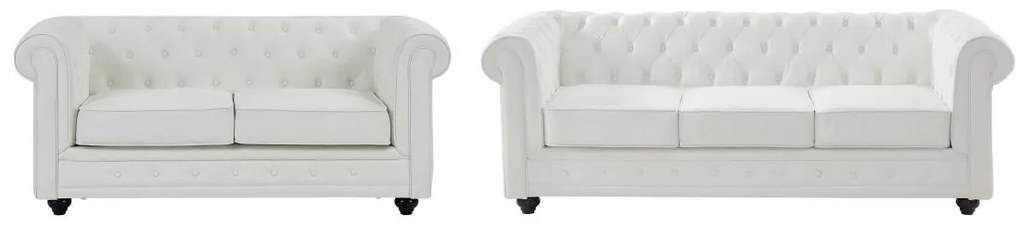 Divano 3 posti e 2 posti in Similpelle Bianco - CHESTERFIELD