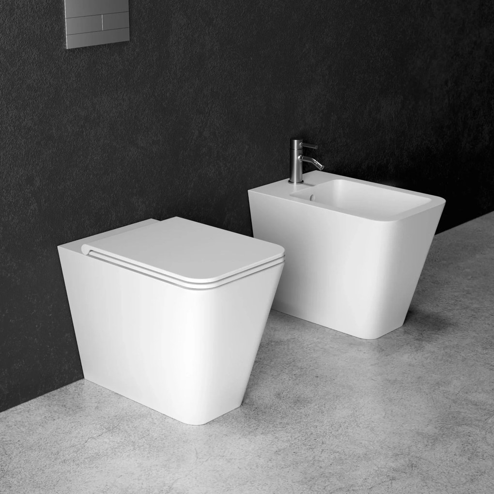 Coppia Di Sanitari a Terra Senza Brida Alice Ceramica "Hide Square" Bianco Opaco