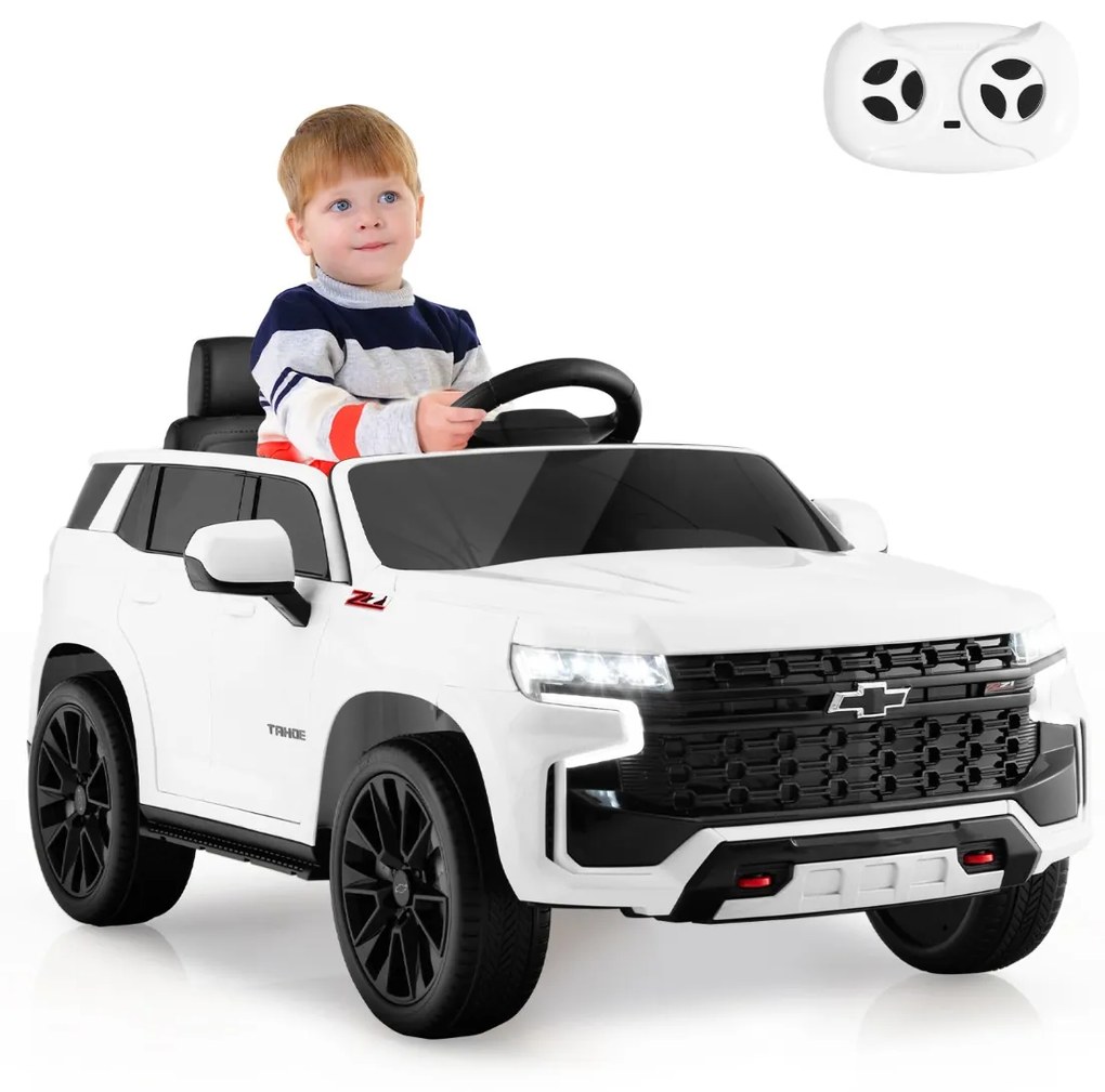 Costway SUV elettrica 12V per bambini con telecomando 2,4G sospensione a molla luci e musica, Chevrolet auto elettrica 4 Colori