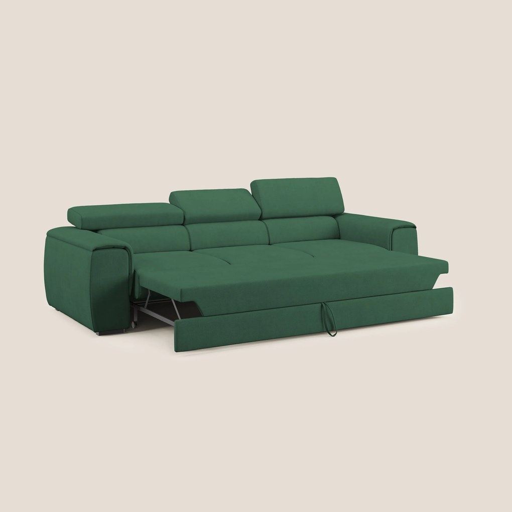 Zeno Divano con pouf estraibile poggiapiedi a 3 sedute in tessuto morbido impermeabile T02 verde