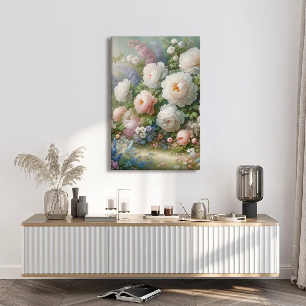 Quadro su tela – Giardino pieno di peonie e fiori estivi