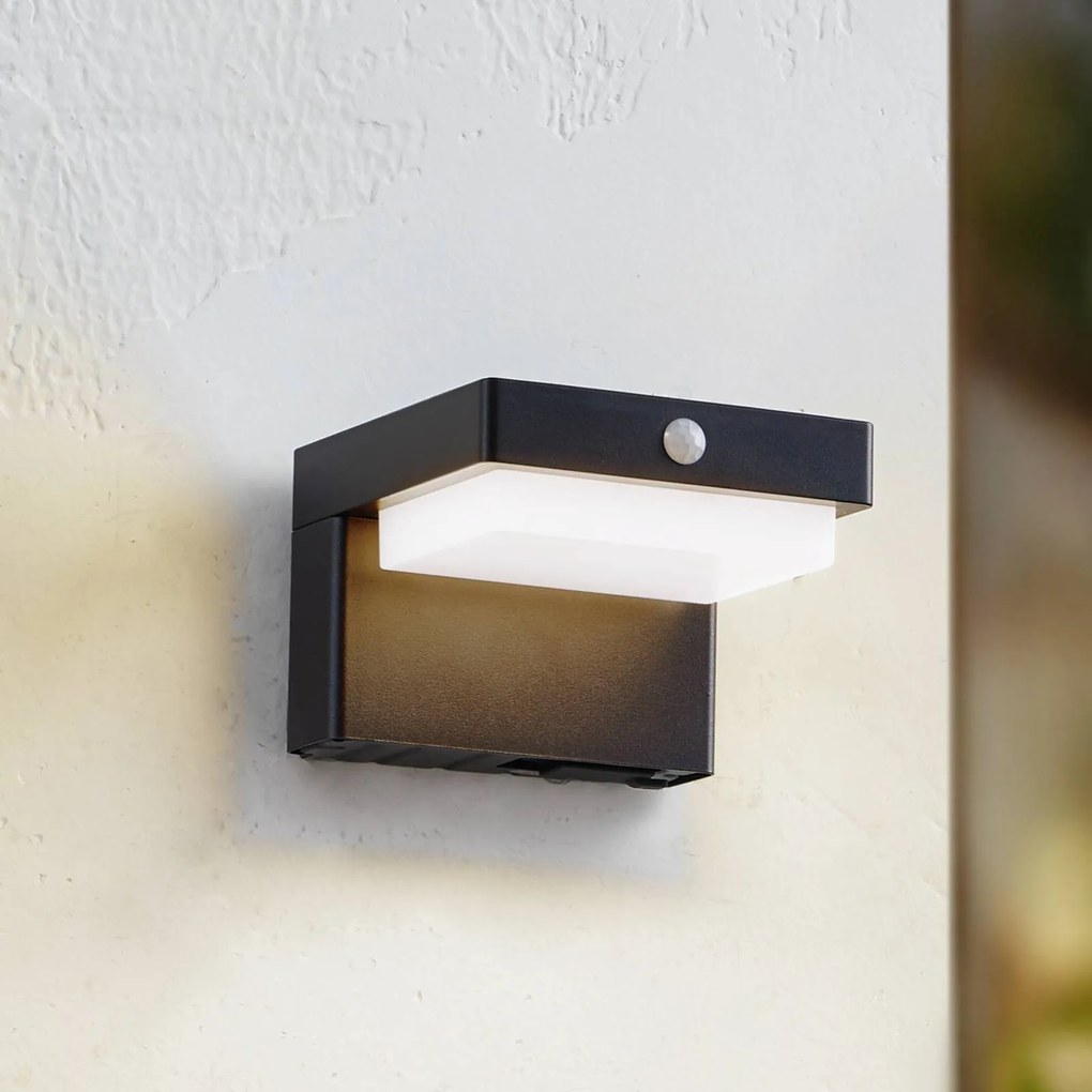 Lampada da parete solare a LED Eleazar di Lindby, nera, sensore, dimmerabile, Nero, Alluminio, Moderno, Lampada solare da esterni