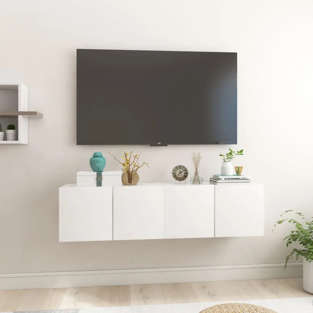Mobili Porta Tv Pensili 2pz Bianco Lucido 60x30x30 Cm /