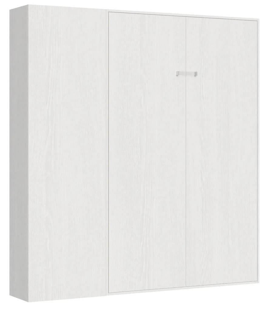 Letto matrimoniale francese a scomparsa 140 verticale Kentaro con colonna e pensili, Bianco Frassino / Colonna