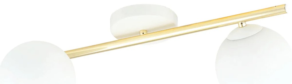 Plafoniera Contemporanea 2 Luci Eracle In Acciaio Oro E Sfere Vetro Bianco