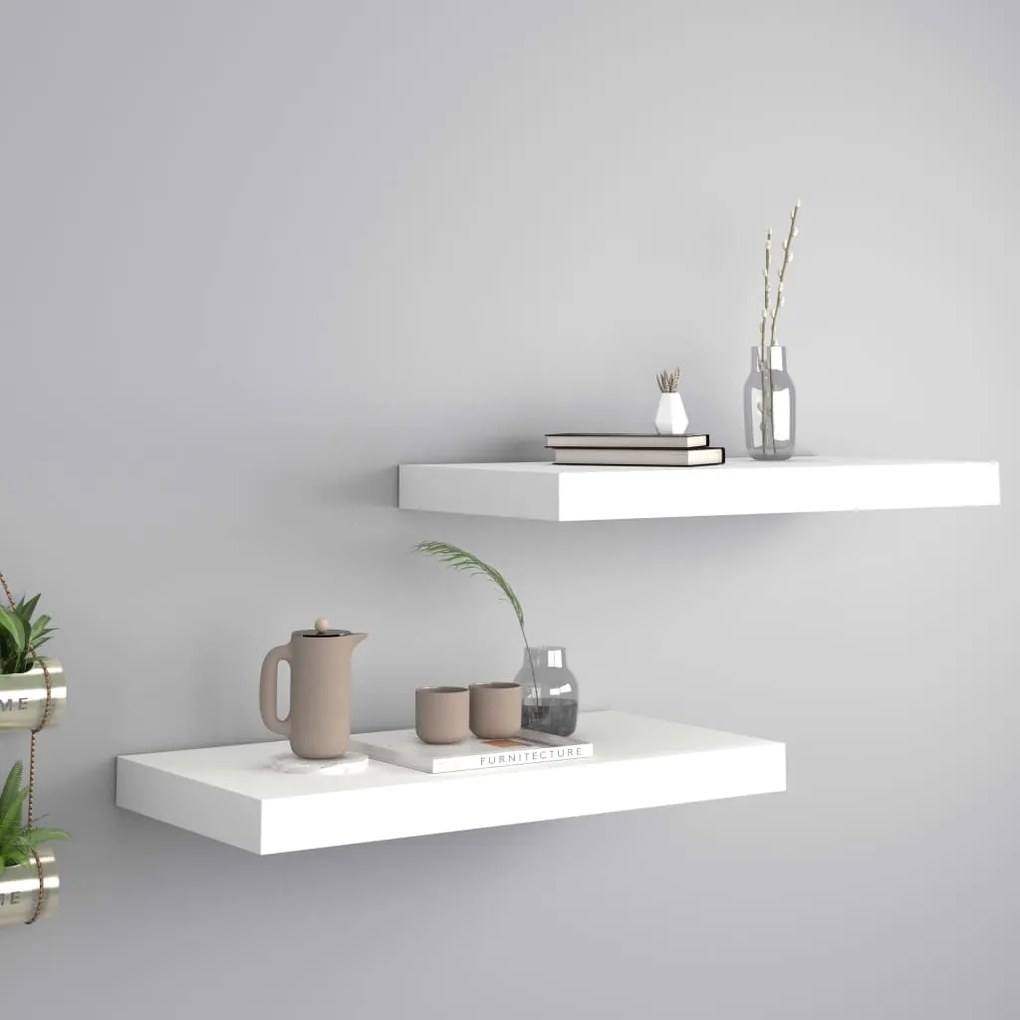Scaffali A Parete 2 Pz Bianchi 50x23x3,8 Cm İn Mdf /