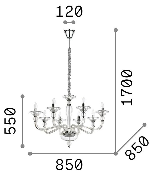 Sospensione Contemporanea Danieli Vetro Trasparente 8 Luci E14