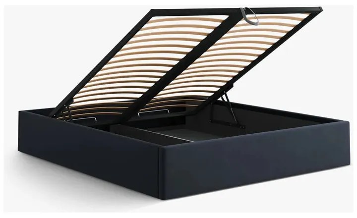 Letto matrimoniale imbottito blu scuro con contenitore/senza testiera con rete inclusa 180x200 cm Susan – Micadoni