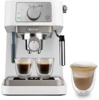 De'longhi macchina da caff manuale stilosa ec260.w, pressione 15 bar, sistema cappuccino, spegnimento automatico, compatibile con cuscinetti ese, 2 contenitori per piani, capacit 1l, bianco