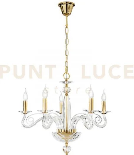 Lampadario epoque oro 5 luci attacco e14 65x140cm vetro trasparente