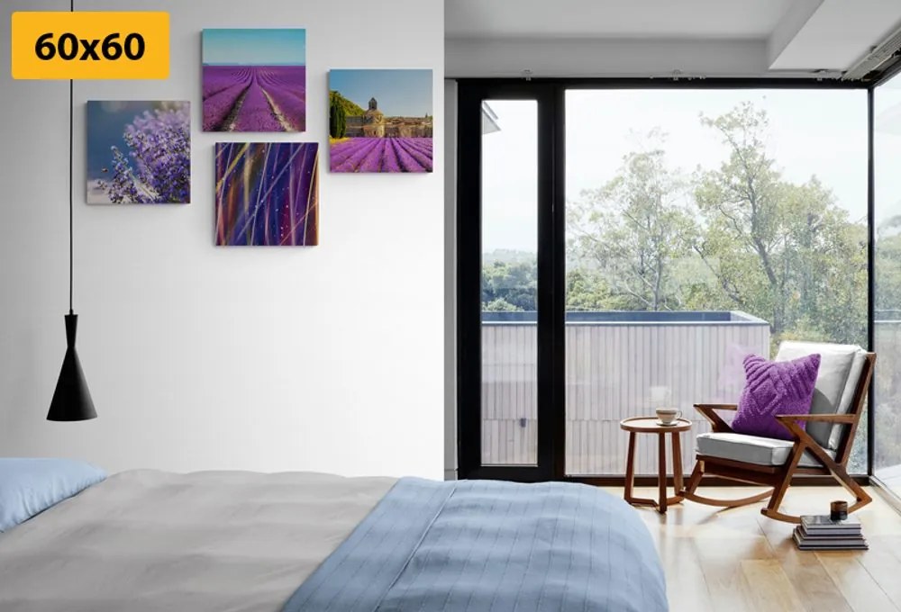 Set di quadri – Campo di lavanda con astrazione