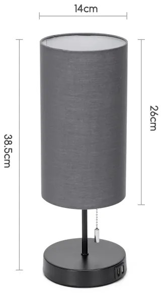 Aigostar - Lampada da tavolo con porta USB 1xE27/40W/230V nero