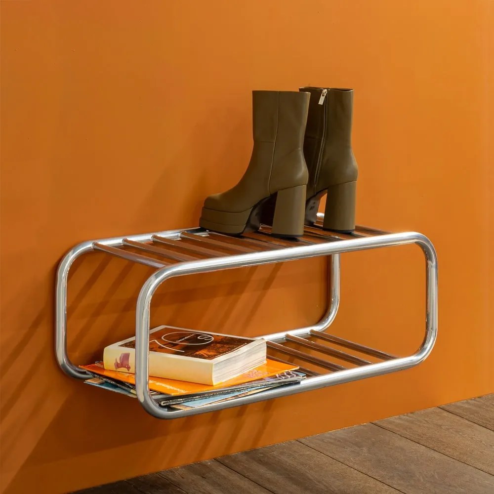 Scarpiera argentata in metallo da parete 72x28x35 cm Retro – Spinder Design