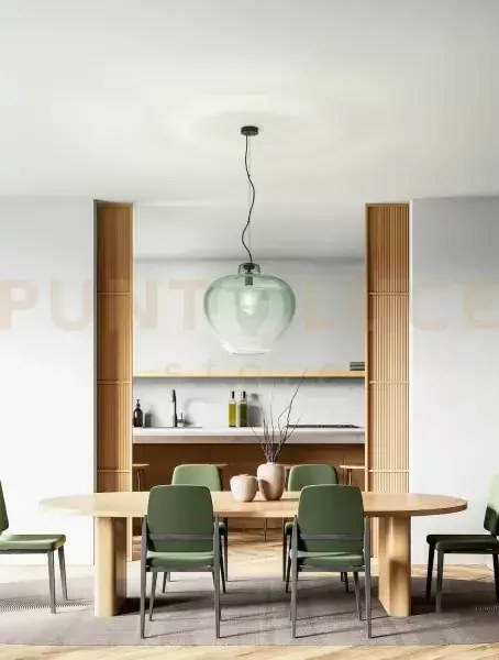 Sospensione vetro e metallo verde specchiato sfumato e nero opaco b...
