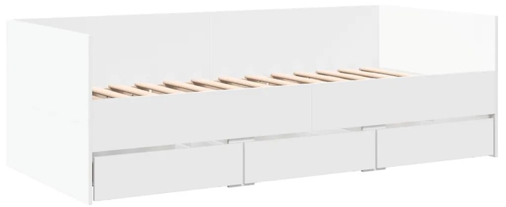 Divano letto con cassetti bianco 90x200 cm in legno multistrato