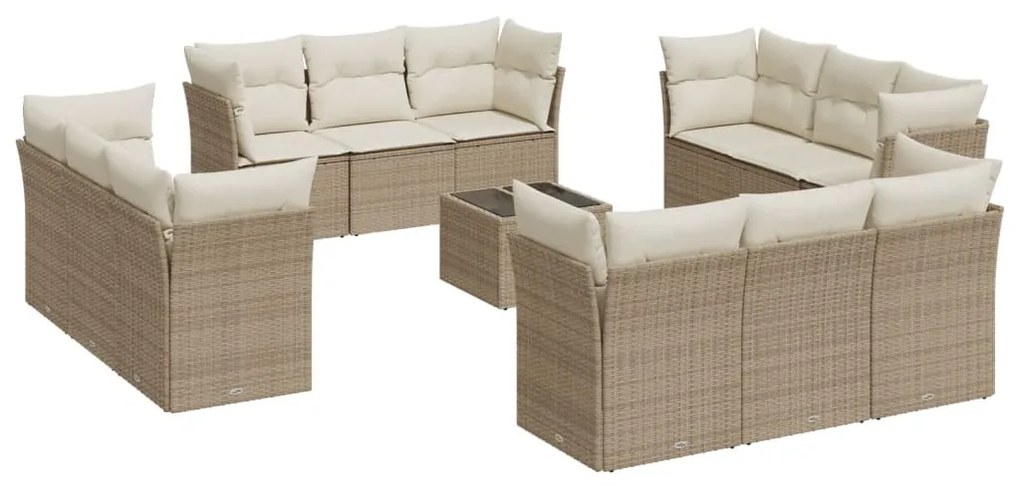 Set Divano da Giardino 13 pz con Cuscini Beige in Polyrattan