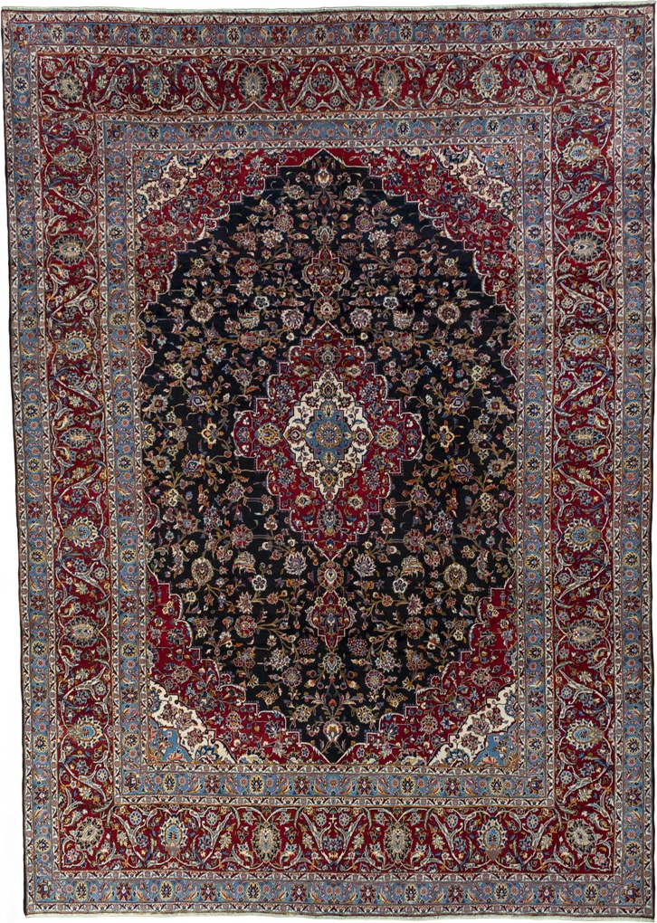 Yazd Tappeto 420x300 Blu (Iran) Annodato A Mano