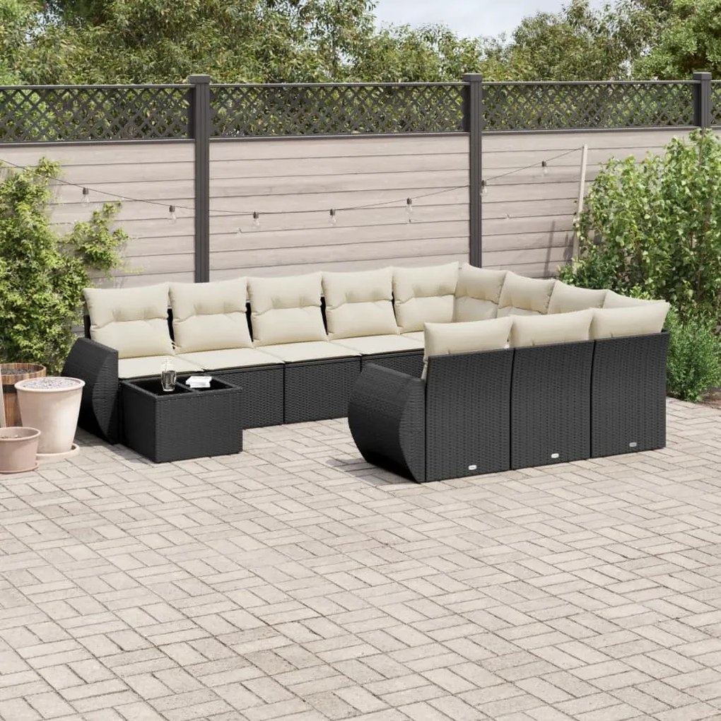 Set Divani da Giardino 11 pz con Cuscini in Polyrattan Nero